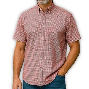 LL Bean Red Gingham Button Down Shirt Mens Large Short Sleeve Vintage Preppy